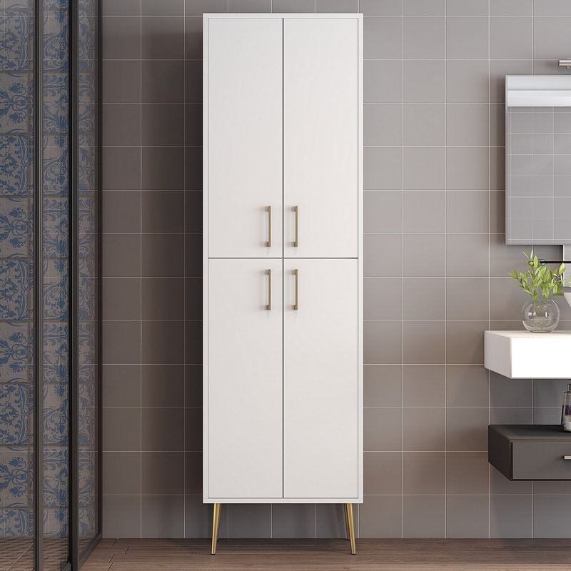 Modern Multi-Purpose Cabinet, White & Gold, 23.6 x 79.5 x 13.8 inches | 100% Melamine Coated Particle Board, Thickness: 0.7 inches | Stylish Storage Solution for Home & Office, Elegant Design & Durable Construction