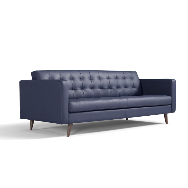 Mekhi 87'' Upholstered Sofa, Blue Prussia Genuine Leather