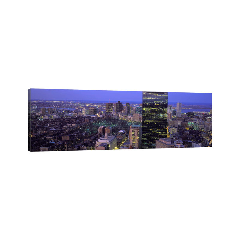 Aerial View of a City, Boston, Suffolk County, Massachusetts, USA 1 Piece Wrapped Canvas Panoramic Wall Art