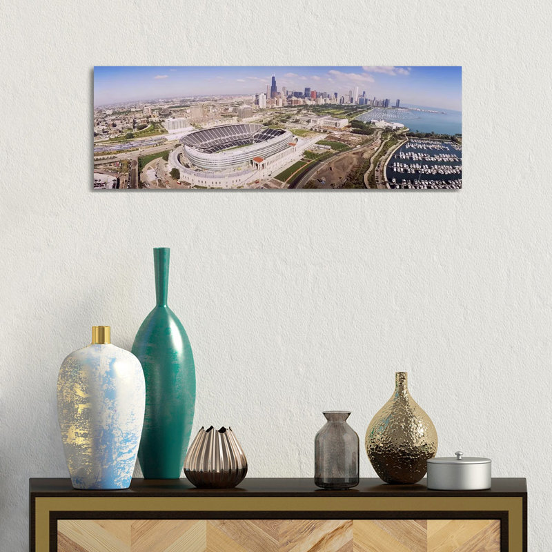 Aerial View of a Stadium, Soldier Field, Chicago, Illinois, USA #2 1 Piece Wrapped Canvas Panoramic Wall Art