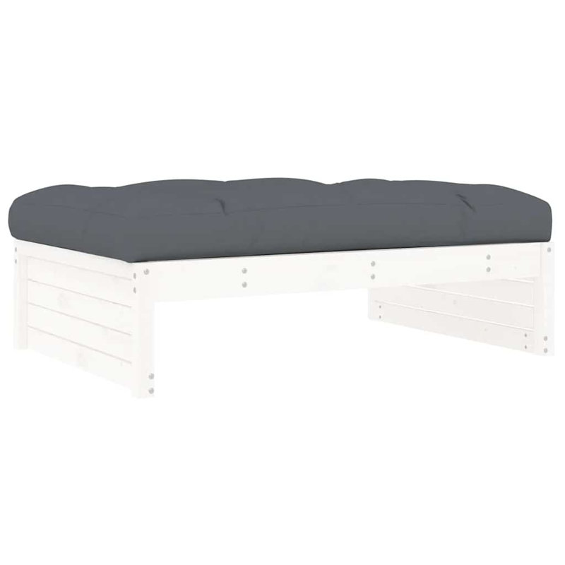 Garden Footstool Solid Wood, White, Anthracite