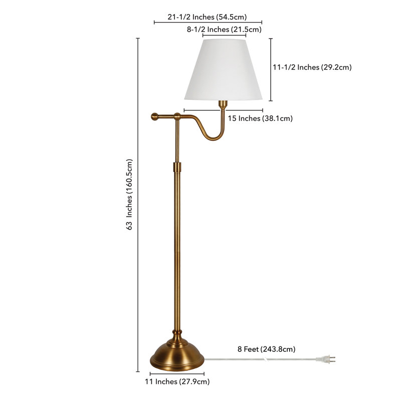 Wellesley 63'' Swing Arm Floor Lamp, Brass