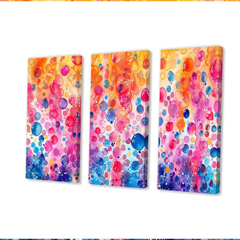 «Pink Blue Aquariums Bubbles I» - Ensemble de décorations murales aquariums, H 28 po x l 36 po x P 1 po