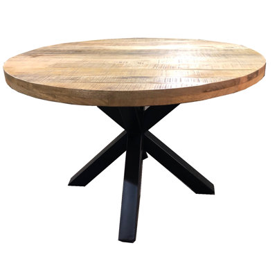 Lyra Oak Round Solid Wood Top Metal Base Dining Table