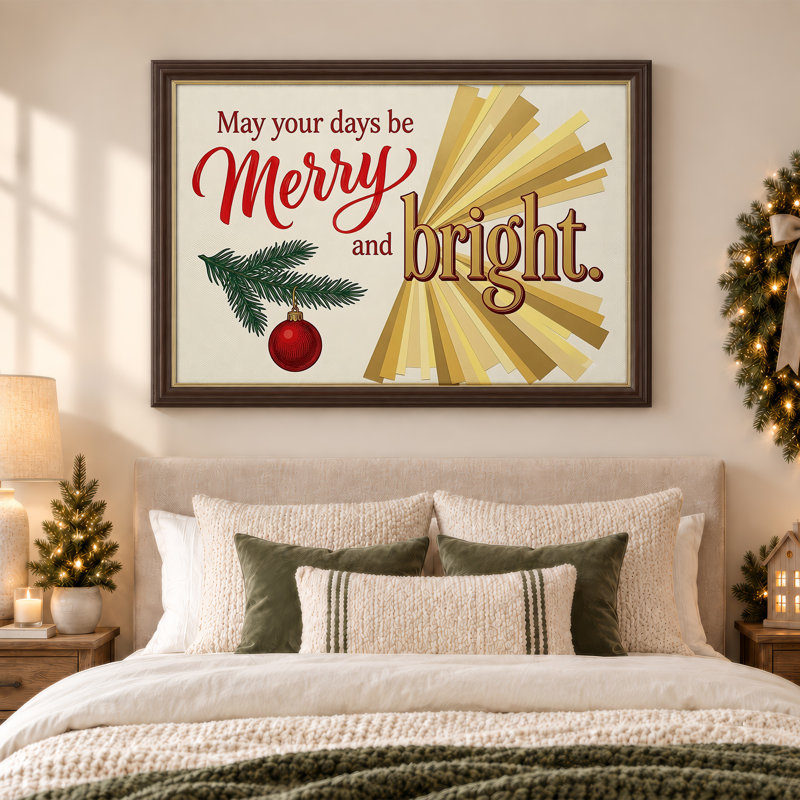 «Merry And Bright Text» avec branche de pin et toile de Noël rouge, H 16 po x l 24 po