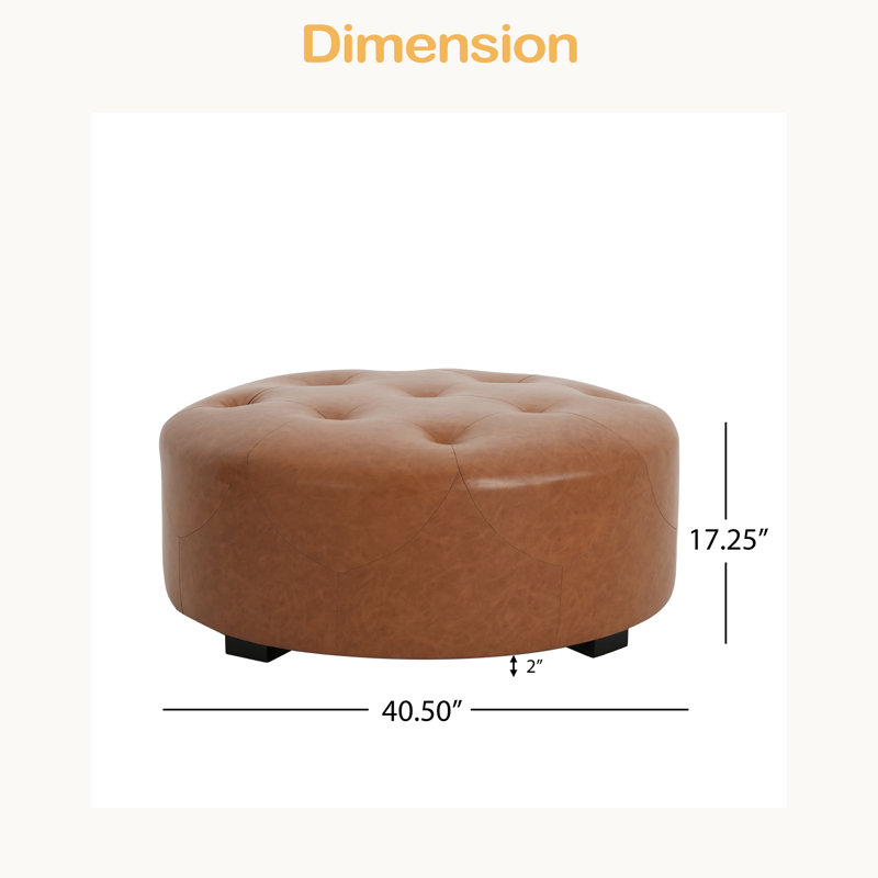 Upholstered Button Tufted Round Ottoman, PU