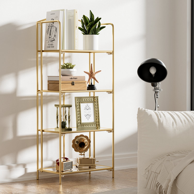 Sylvius Bookcase, (4 Shelves) 53.2" H x 22.4" W x 12.6" D, Gold