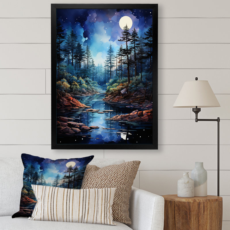 «Blue Pine Tree Midnight Serenity I», reproduction d'un seul cadre photo sur toile, H 20 po x l 12 po x P 1 po
