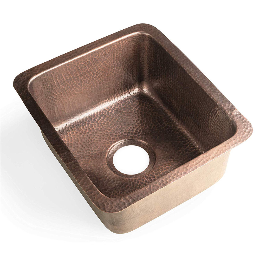 Pure Copper Hand Hammered Highball Dual Mount Single Bowl Bar Prep Kitchen Sink 17" Monarch Abode