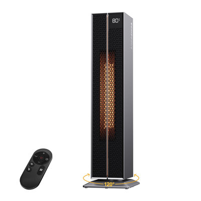 32” Space Heater with 120° Oscillation, 5 Heat Levels, 3 Modes, Multiple Safety Protections, Silver Ceramic Tower Heater for Bedroom