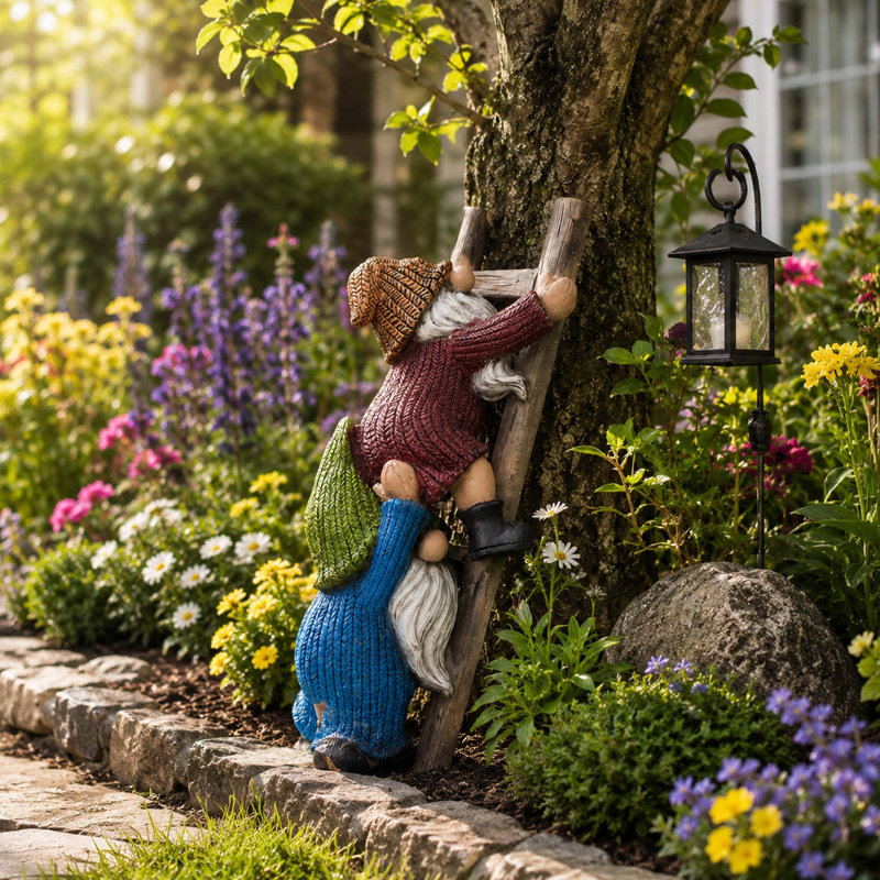 Statue de gnome de jardin d'escalade, figurine décorative en résine pour décoration intérieure et extérieure