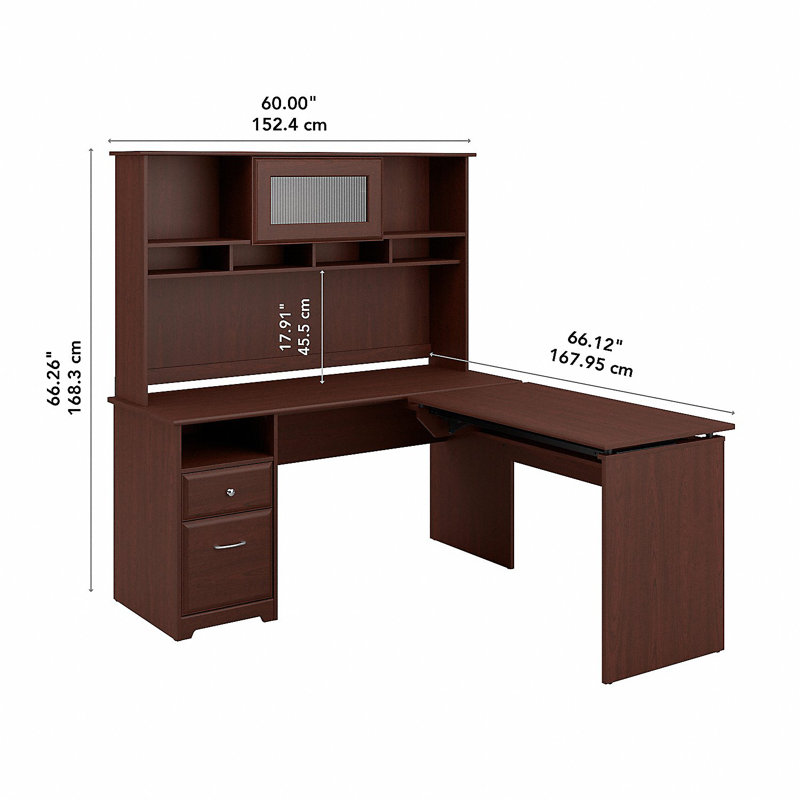 Shelonda Adjustable L-Shaped Computer Desk, Harvest Cherry, 29.96" H x 60" W x 23.19" D
