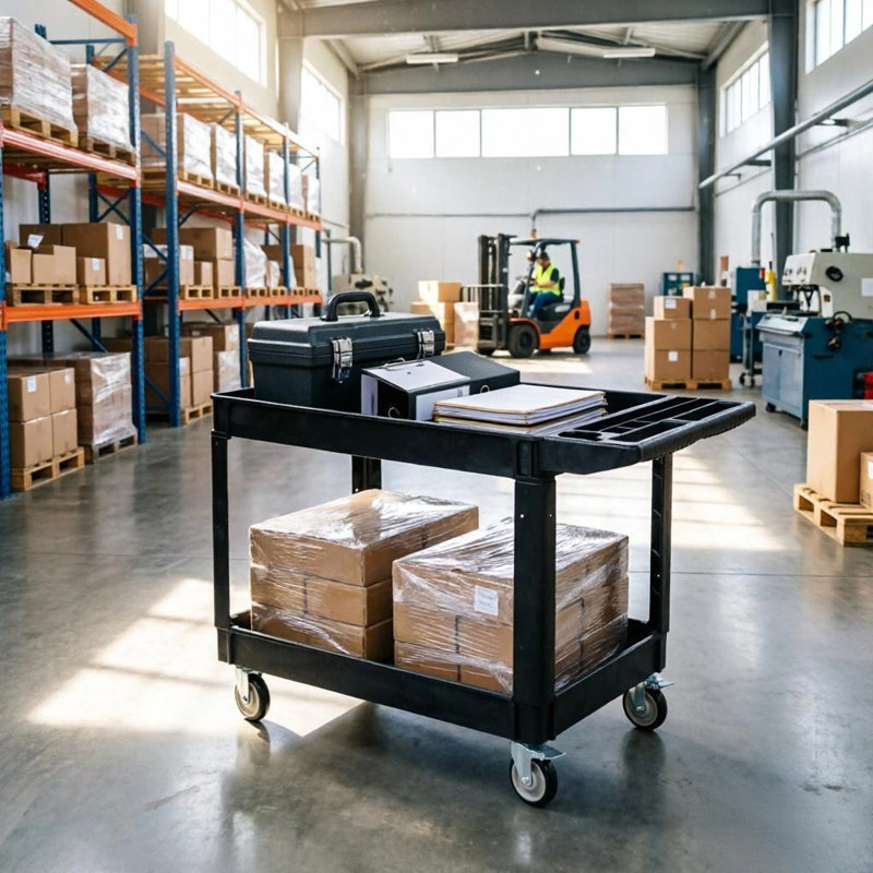 Chariot robuste à 2 niveaux 45,7 po, capacité de 550 lb avec roues pivotantes, chariot utilitaire de garage, noir