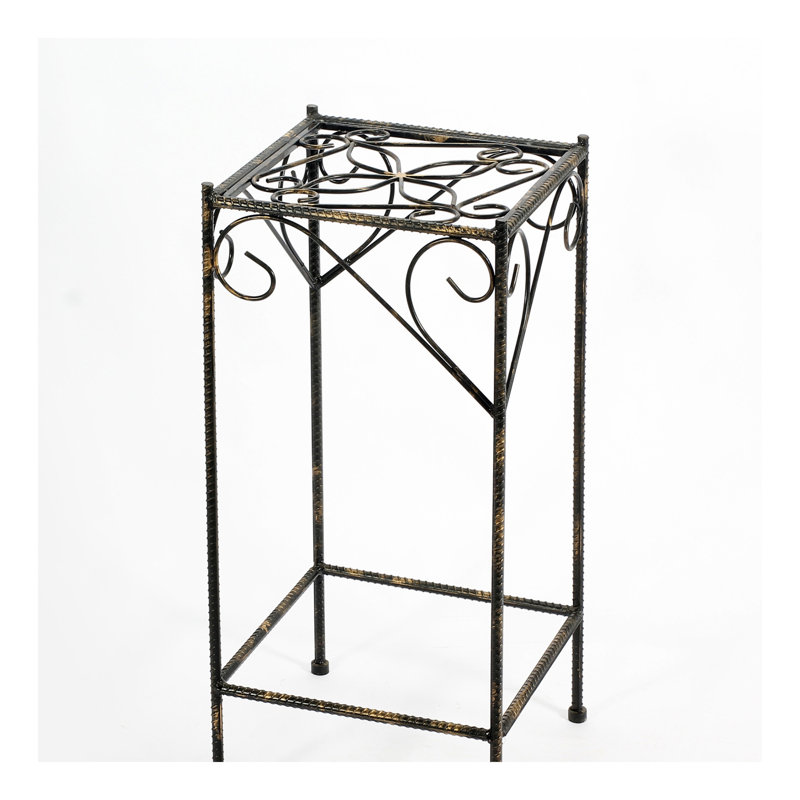 26.18" Large Celtic Clover Square Black / Gold Cast Metal Plant Stand