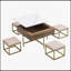 Table basse à plateau relevable moderne avec rangement et 4 repose-pieds, finition blanche et noyer, peu encombrante et design multifonctionnel