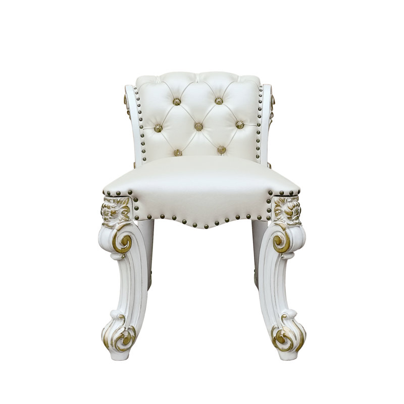 Vendome Beige Synthetic Leather & Antique Pearl Finish Vanity Stool