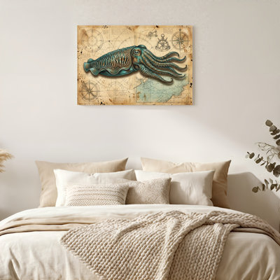 Art mural sur toile Gallery Wrap pour le salon, la chambre à coucher, le bureau ou le vestibule - Décoration murale décorative avec calmar nautique