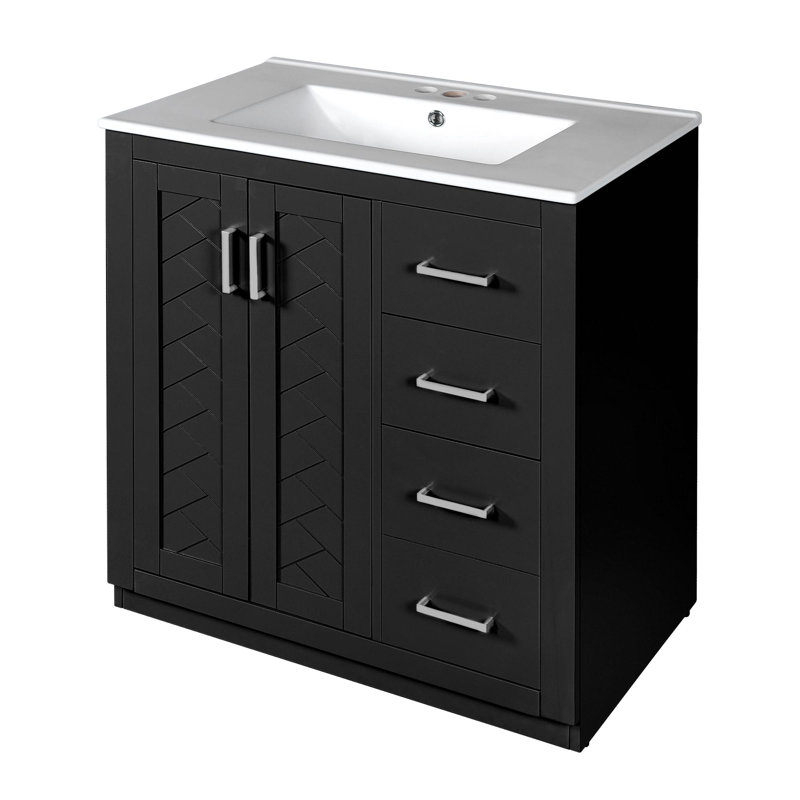 Meuble-lavabo de salle de bain avec lavabo en céramique, Noir, 30