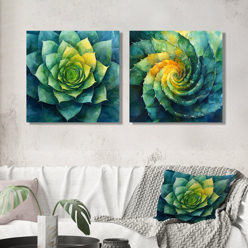 Géométrique spirale feuille d'aloès Succulent I, H 16 po x l 33 po, Impression sans cadre, Ne s’applique pas