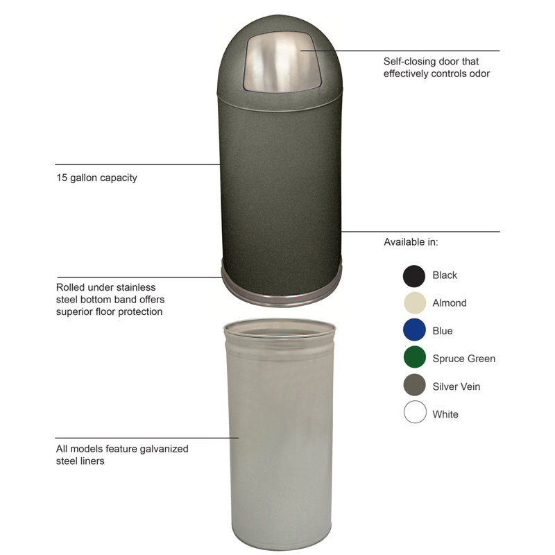 Poubelle à battant 15 gallons Dome Top