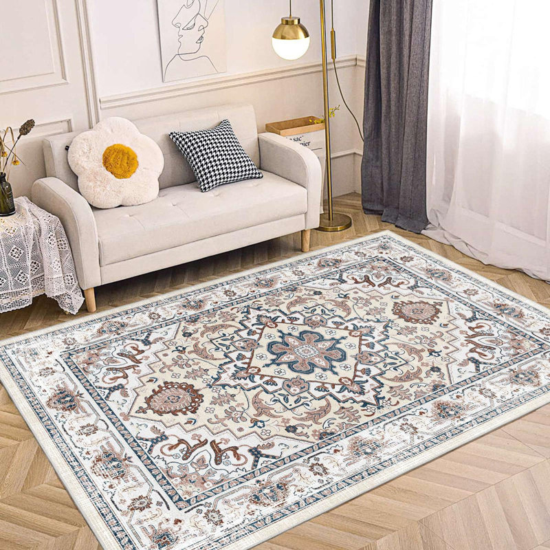 Tapis lavable antidérapant rétro Bohemian, Rectangle 5 pi x 7 pi