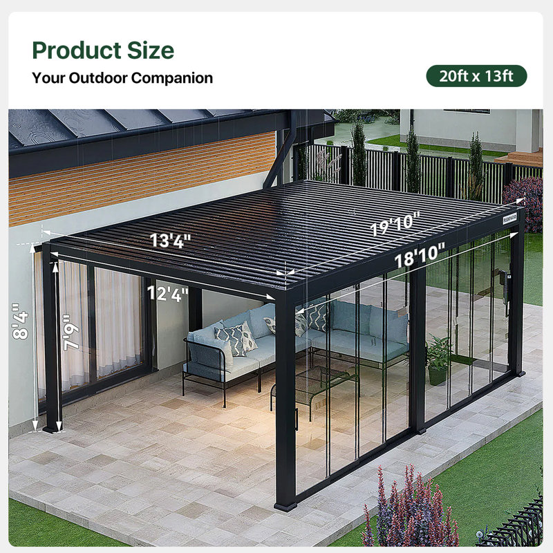 FlexPatio 20 pi. L 13 pi. Pergola d'extérieur motorisée D Power +, L 20 pi x P 13 pi, Grey