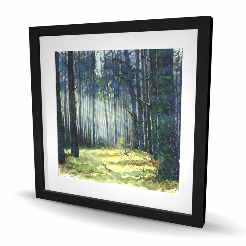 Glow - Arbres, reproduction encadrée avec passe-partout bleu