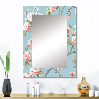 Leny Chinoiserie avec oiseaux et pivoines XV - miroir décoratif floral, miroir mural traditionnel, impression d'art en métal