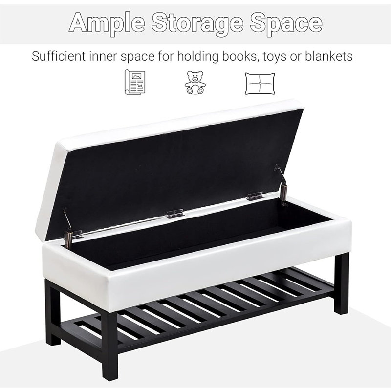 44" Tufted Faux Leather Ottoman Storage Bench With Shoe R...