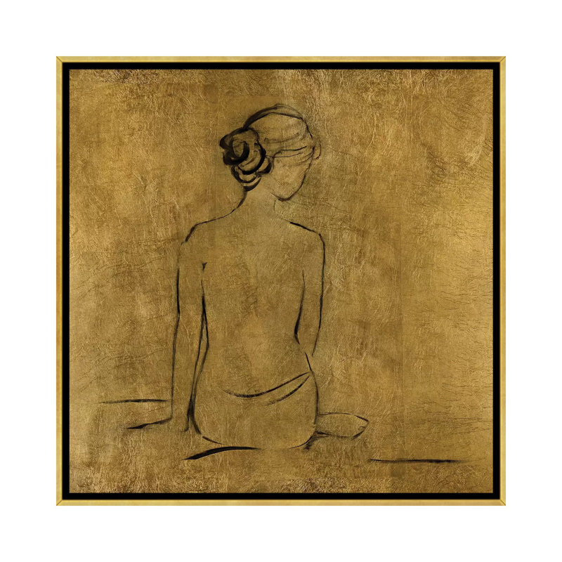 «Golden Bather I» par Sally Swatland - reproduction d'art, H 37 po x l 37 po x P 1,5 po, Toile encadrée d'or, Pas de tapis