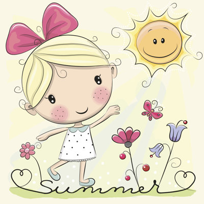 Cute Cartoon Girl - Wrapped Canvas Print