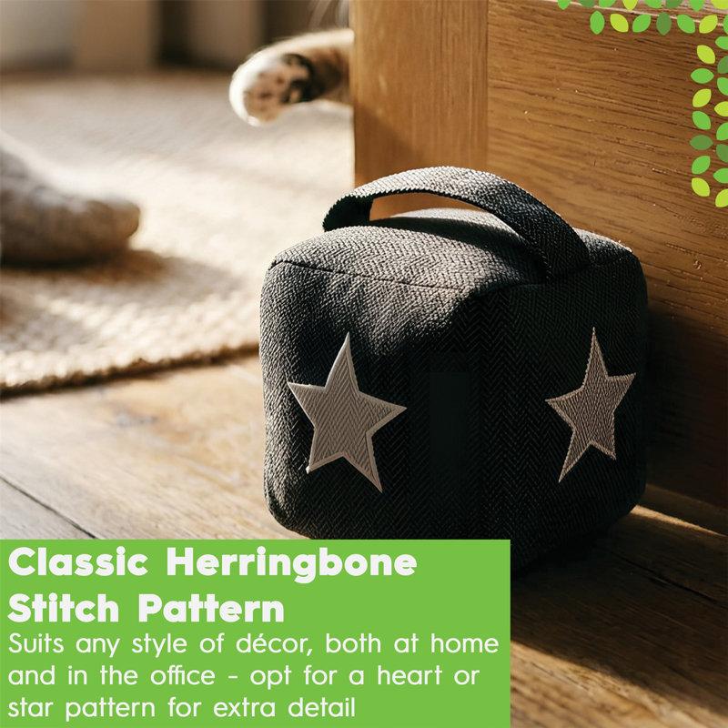 Nicola Spring - Herringbone Fabric Door Stops Set with Handle - Heart