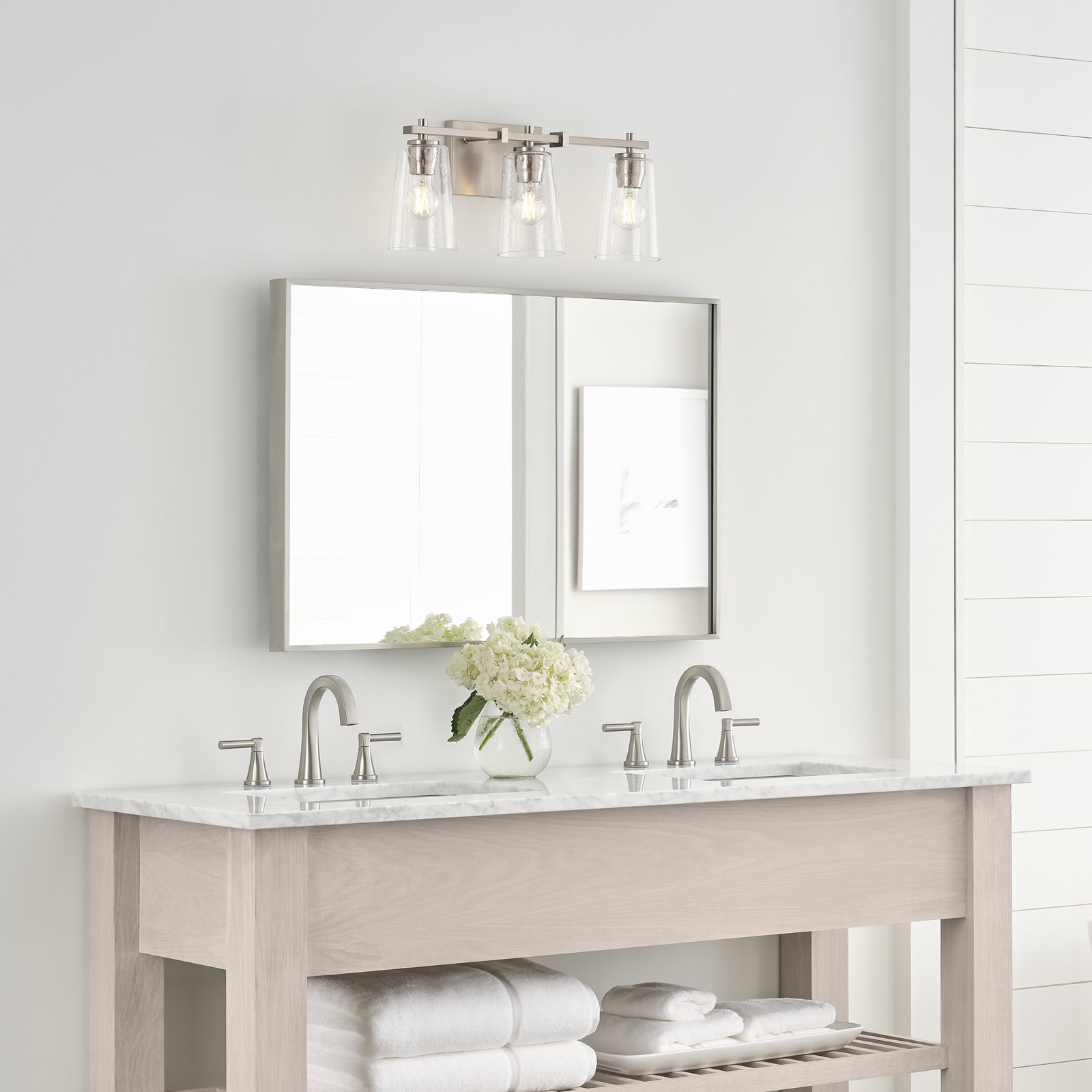 Noland 3 Light Seeded Dimmable Vanity Light, Satin Nickel