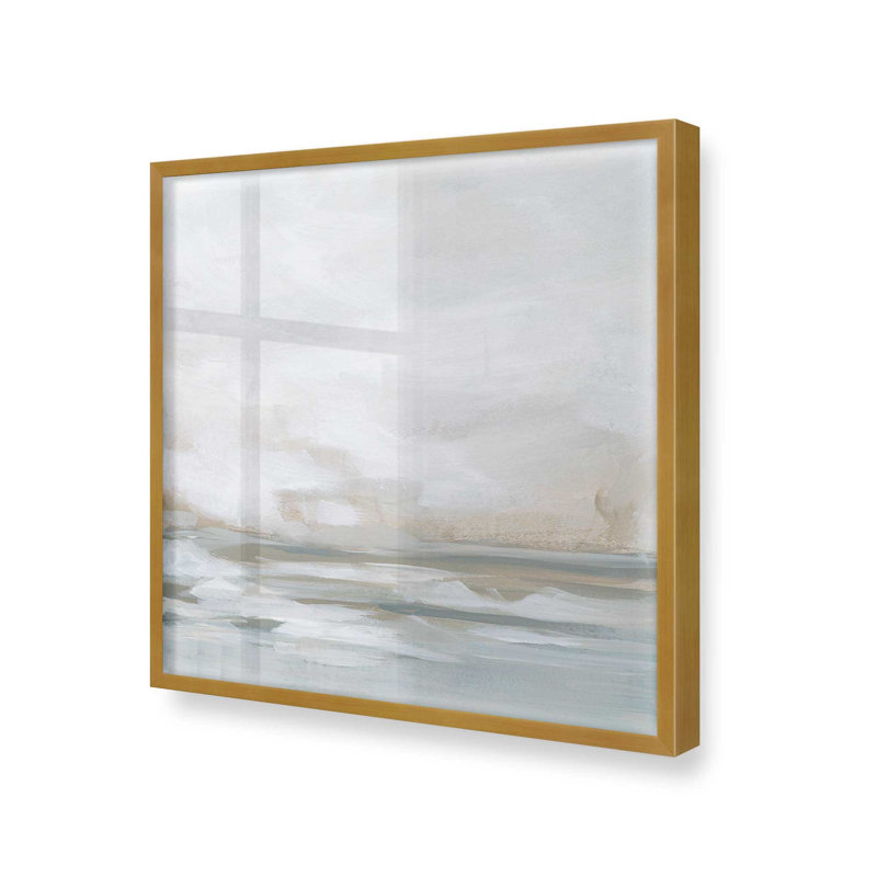 Hiver paysage marin sérénité II, Cadre photo doré simple, H 13,75 po x l 13,75 po