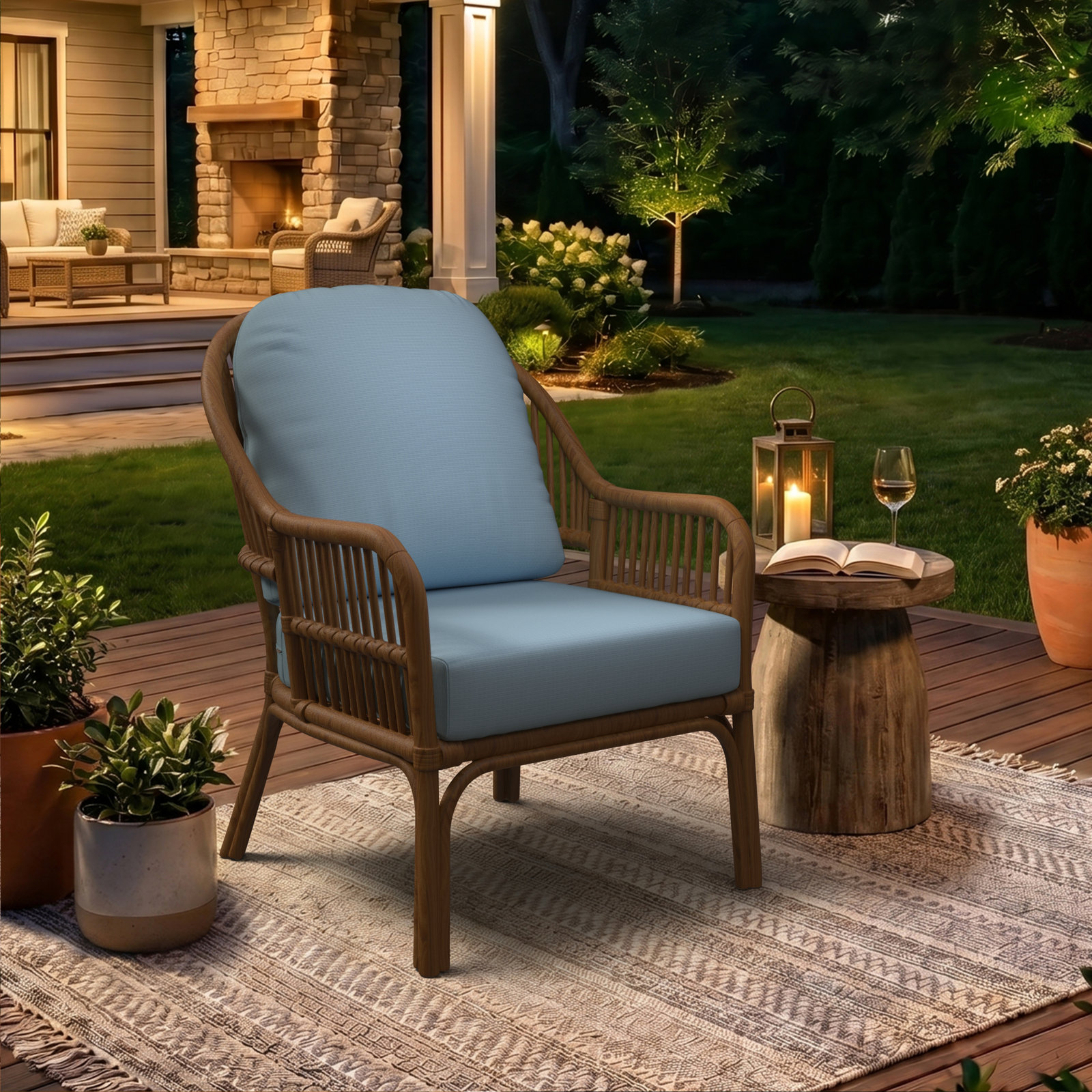 Amala Outdoor Sunbrella® Seat/Back Cushion, Canvas Air Blue Sunbrella® Canvas