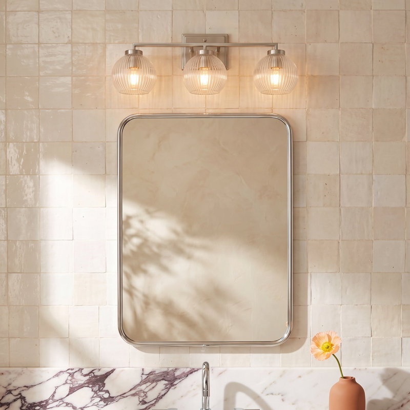 Deana 3 Light Bath Vanity with Ribbed Clear Shade, Pewter