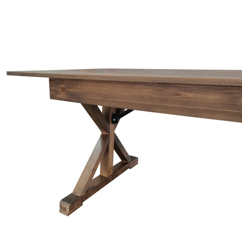 Eternity Rectangular Solid Pine Farm Dining Table with Folding X-Style Legs, 40.25" W  x 108" L, Rustic Pine