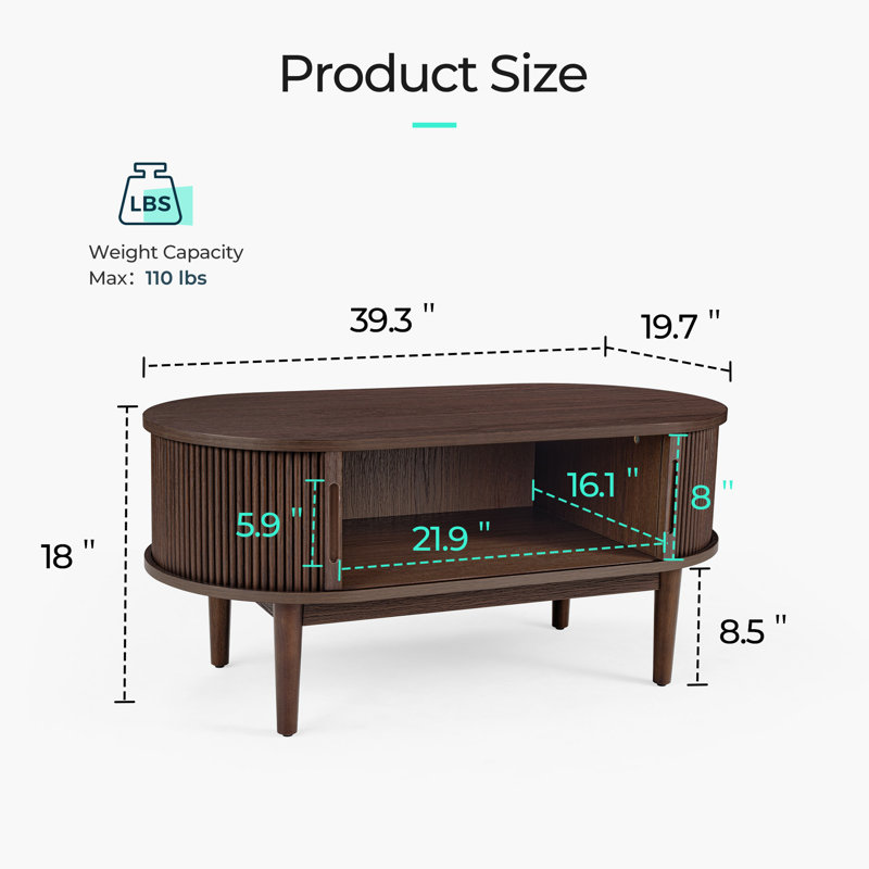Leathia Fluted Coffee Table With Storage, Dark Brown