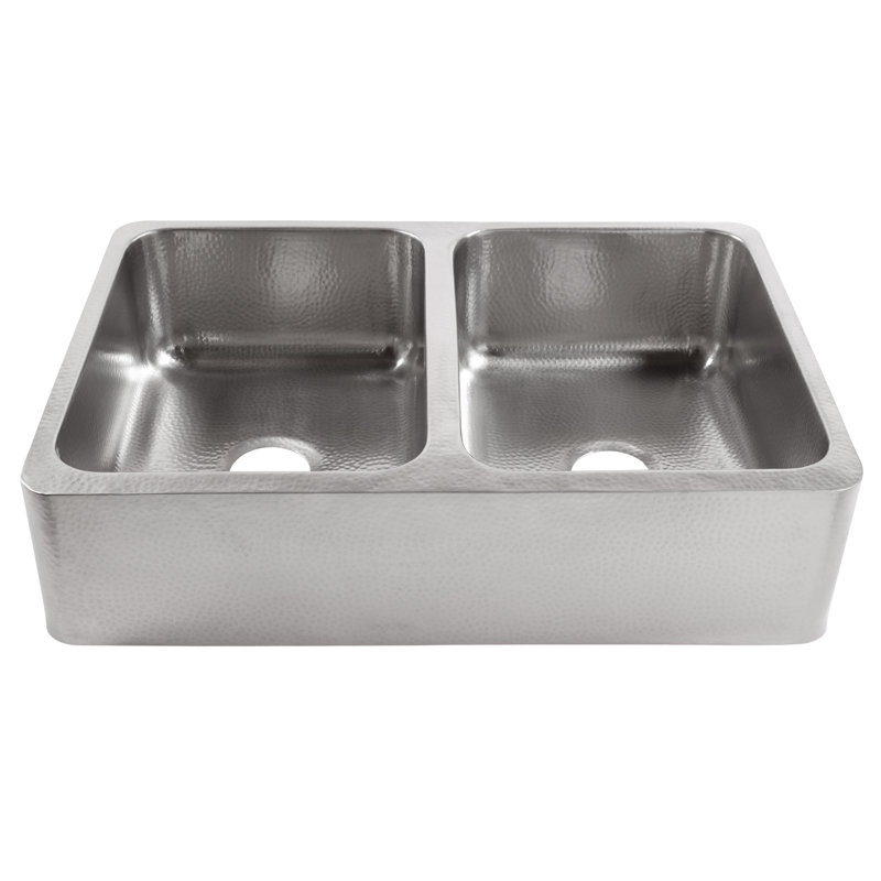 Lange Stainless Steel 32" Double Bowl Farmhouse Apron Front Undermount Kitchen Sink, Brushed