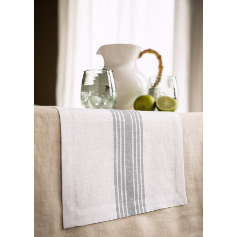 Farmhouse - 100% Pure Linen Table Runner, 90" x 14", Gray/White