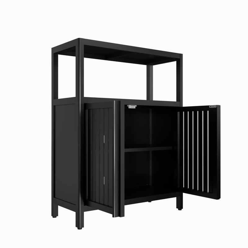 Armoire de salle de bain autoportante noire, idéale pour ranger des articles de toilette et des décorations, facile à assembler