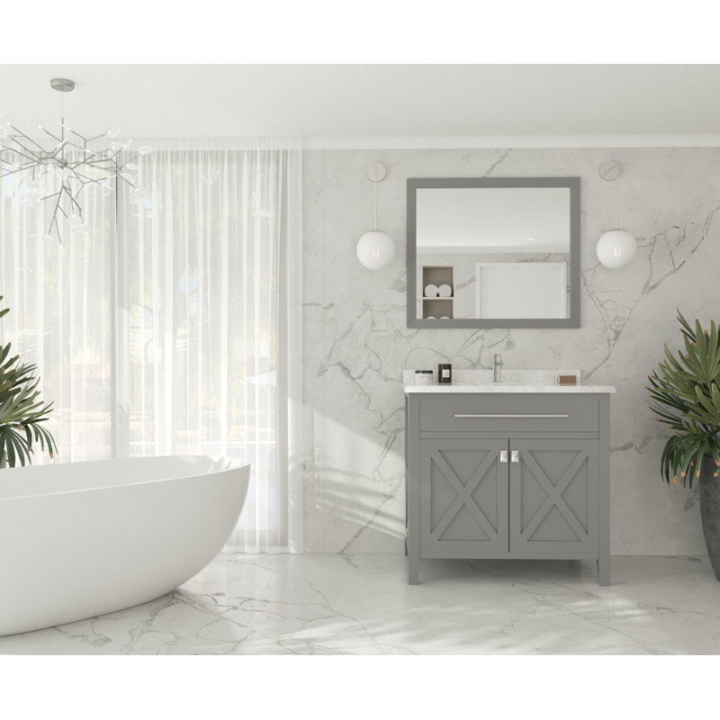 Ensemble de meuble-lavabo simple 36 po Pyles, Marbre blanc, Gris