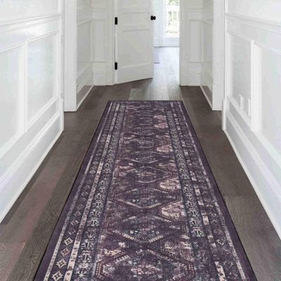 2'6"x 10'Black+Burgundy Washable Area Rug