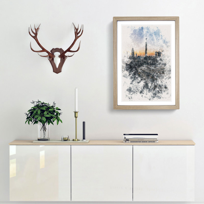 Skyline in Dubai - Picture Frame Graphic Art Print, Oak Framed, 63cm H x 45cm W x 2cm D