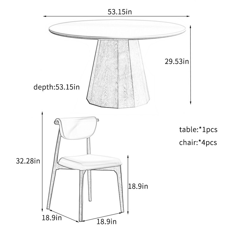 Ensembles de table de salle à manger en bois massif et ardoise épaisse., H 29,53 po x L 53,15 po x l 53,15 po