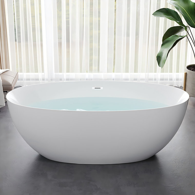 59.06"x30.71"Acrylic Home Thermostatic Slim-Edge Freestanding Oval Seamless Integrated Japanese-style Bathtub