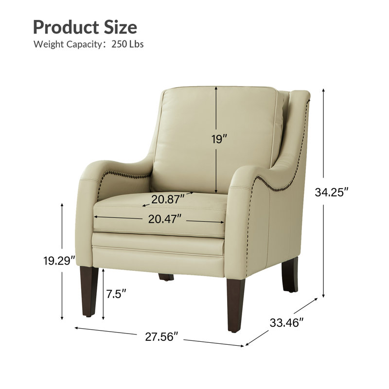 Fauteuil en cuir véritable de 27,56 po de largeur Amberlie, Cuir véritable beige
