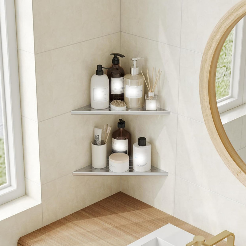 Stainless Steel Corner Shower Shelf Wall Mounted for Bathroom Kitchen, Brushed Nickel 25 cm
