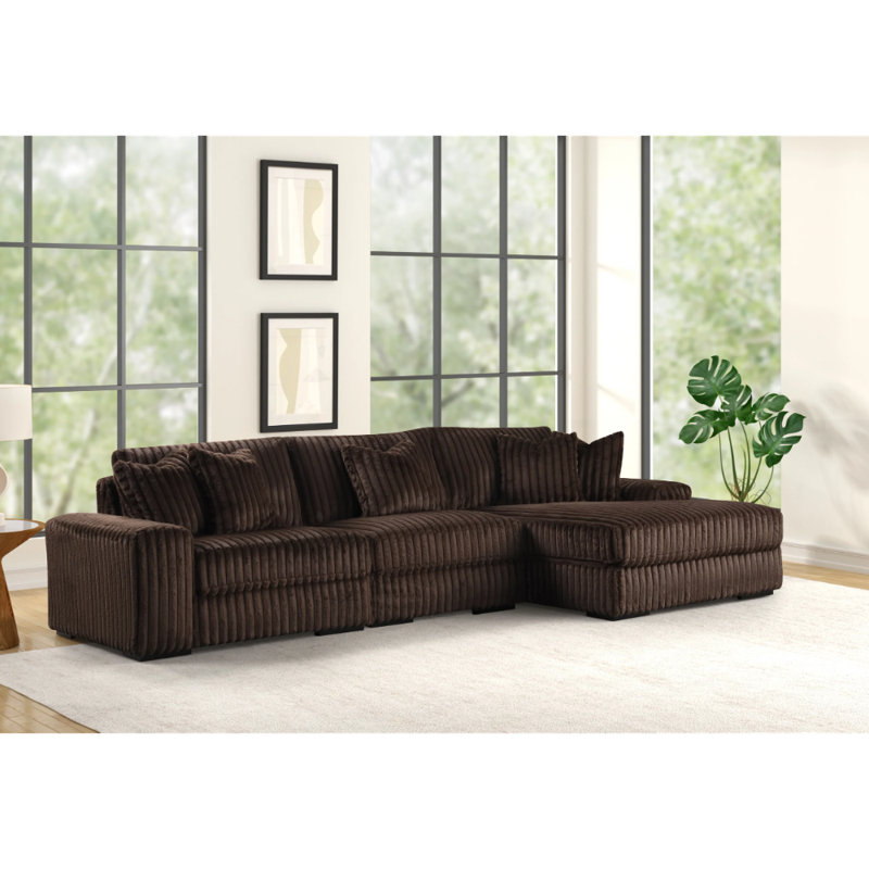 Sunday Chocolate 3-piece Sectional, 38" H x 142" W x 70" D