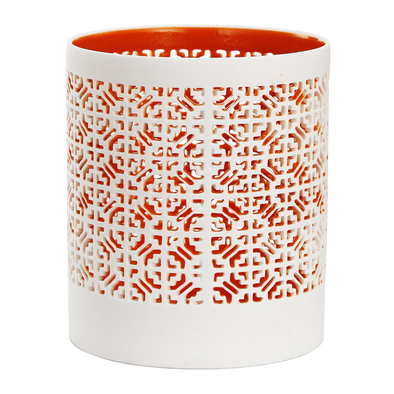 5'' H Metal Tabletop Votive Holder, White/Orange